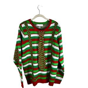 Jolly Sweater Stripe Suspenders Necktie Holiday Sweater Size Large